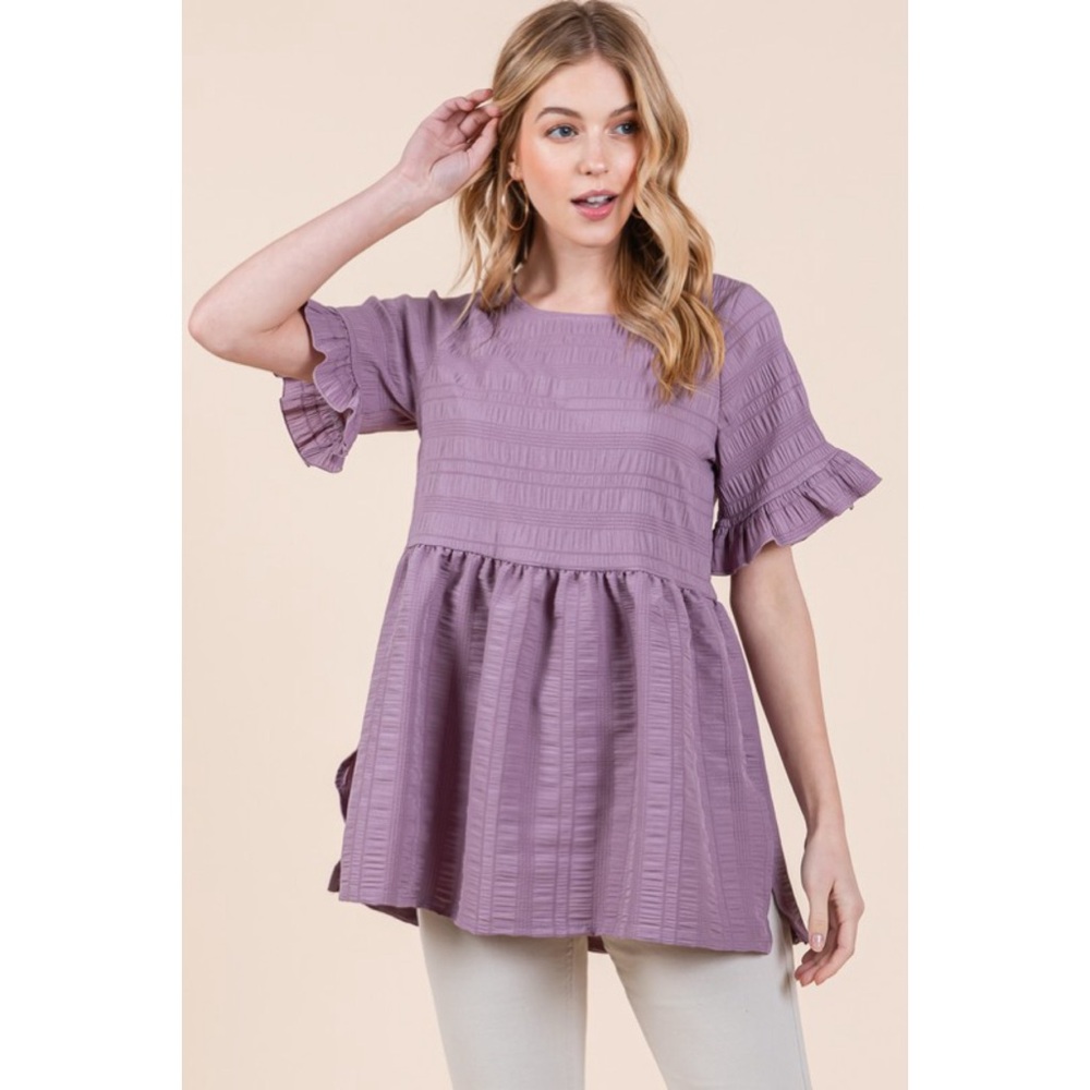 LAST 1! Pale Purple Textured Ruffle Tiered Side Slit Top! - Picture 4 of 8